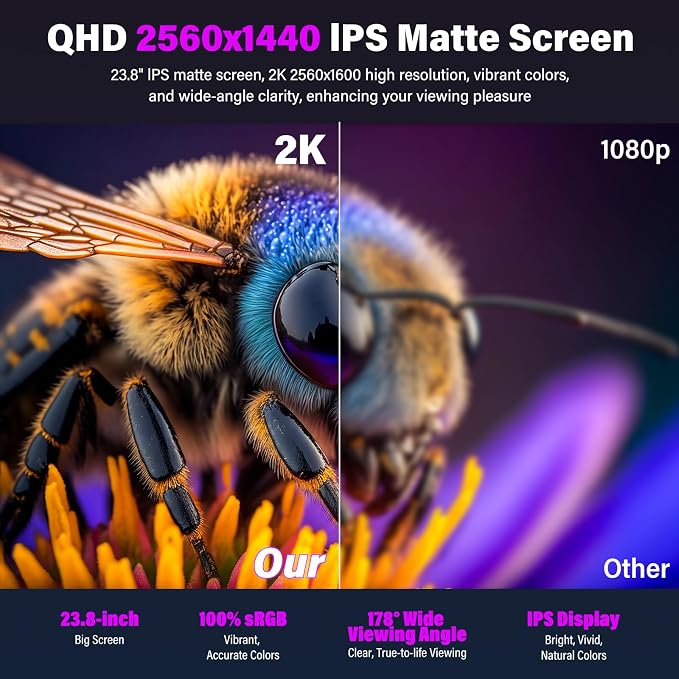 2K 180Hz Portable Gaming Monitor, 23.8" 2560x1440 QHD Fast IPS ∆E<2 100% sRGB Portable Monitor w/180° Adjustable Stand Type-C HDMI Eye Care External Second Screen for Laptop Phone PS4 PS5 Switch Xbox - Image 3