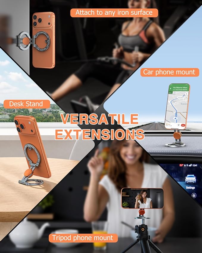 Ultra-Thin Dual Magnetic Aluminum Phone Stand & Fidget Spinner Combo w 1/4" Srew, 360° Phone Ring Grips Holder Compatible with MagSafe iPhone, Stress Relief Accessory for Home/Office/Travel/Gym/Golf - Image 8