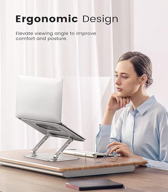 JOIOT Adjustable Aluminum Laptop Stand, Ergonomic Riser for 11-16" Laptops | Free Height Adjustable，Hollow Vent for Fast Cooling, Anti-Slip Silicone Pad, Foldable Portable for Home Office Travel - Image 3