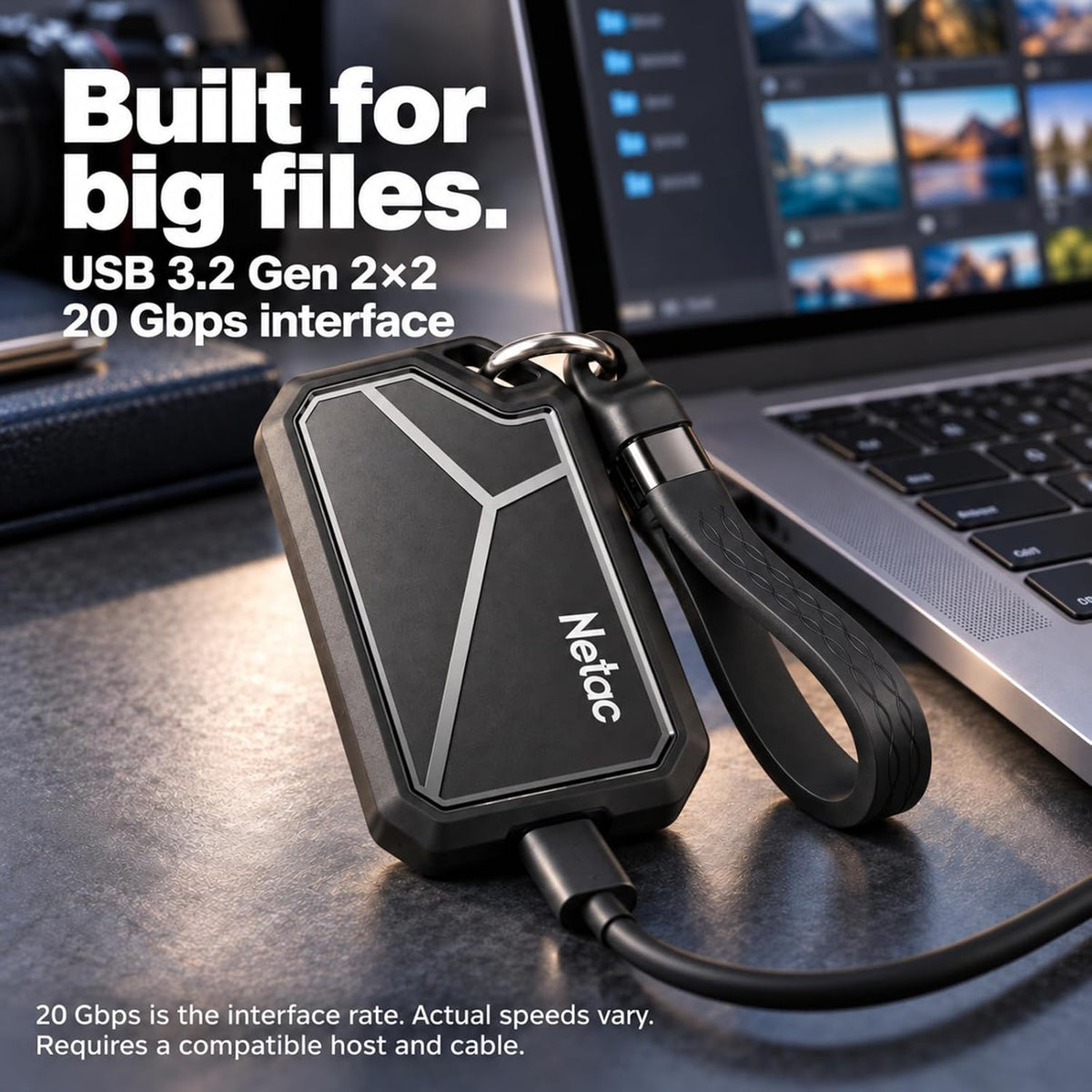 Netac ZX20V 512GB Portable SSD, Up to 2,050MB/s Read and 1,800MB/s Write, USB 3.2 Gen 2x2 20Gbps USB-C External SSD with Protective Silicone Sleeve for Phone, PC - Image 4