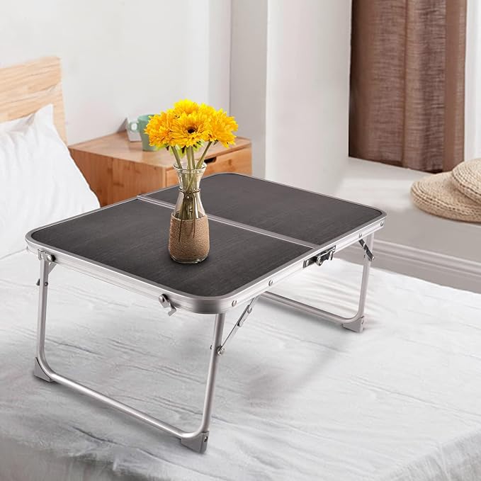 Foldable Laptop Desk, Portable Bed Table with Hidden Storage, Gray | 23.6 x 15.3 in Work Surface, Hidden Storage, Aluminum Frame, Anti-Slip Feet, Carry Handle, Safety Locks - Image 3