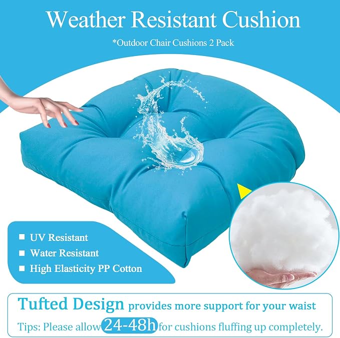 MTMR Outdoor Chair Cushions Set of 2, Patio Furniture Seat Pads, Waterproof | 2Pcs , waterproof cover, PP cotton, u-shaped, no-fading, thick patio seat pads for outdoor wicker furniture in yard, 19x19x4 - Image 4