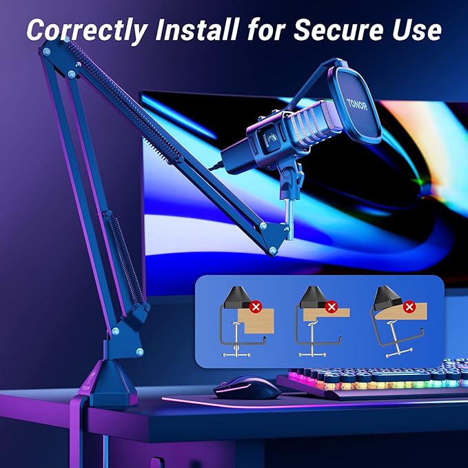 TONOR USB Gaming Microphone, RGB Streaming Microfono Set, PC Podcast Recording Computer Mic for PS4/5, Discord, Twitch, Cardioid Condenser Mic with Adjustable Boom Arm Stand TC30S+ - Image 6