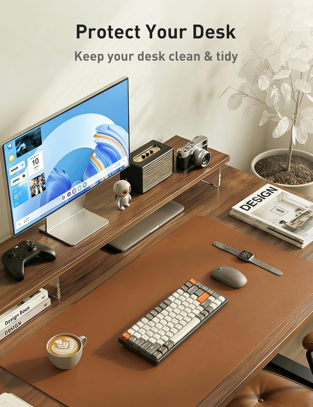 Aothia Faux Leather Desk Mat - Non-Slip PU Leather Desk Blotter, Waterproof Writing Surface, Large Desk Pad for Office & Home (Brown, 55" x 17") - Image 8