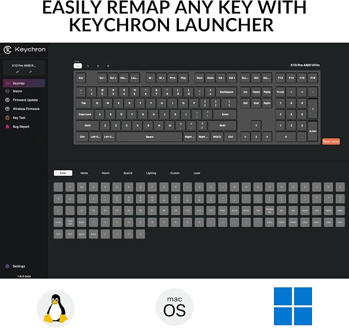 Keychron K10 Pro Wireless Custom Mechanical Keyboard, QMK Programmable Bluetooth 100% Layout with Silent Red Switch White Backlight Compatible with Mac Windows Linux | QMK Programmable Bluetooth/Wired White Backlit with Hot-swappable Silent Red Switch ... - Image 3