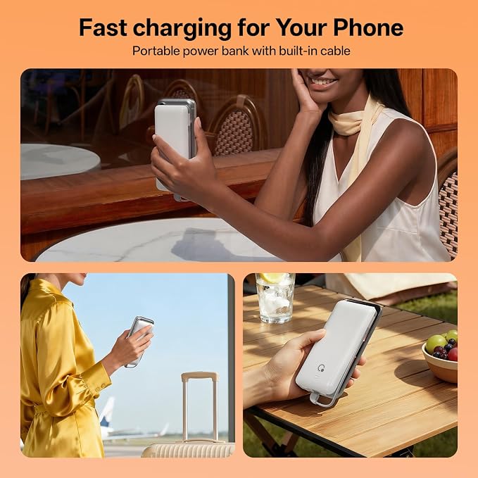 Portable Charger with Built-in Cables and AC Wall Plug, USB C External Battery Pack, 10000mAh Travel Essentials Power Bank Compatible with iPhone17/16/15/14/13, Samsung Galaxy, Pixel,Tablet and More - Image 4