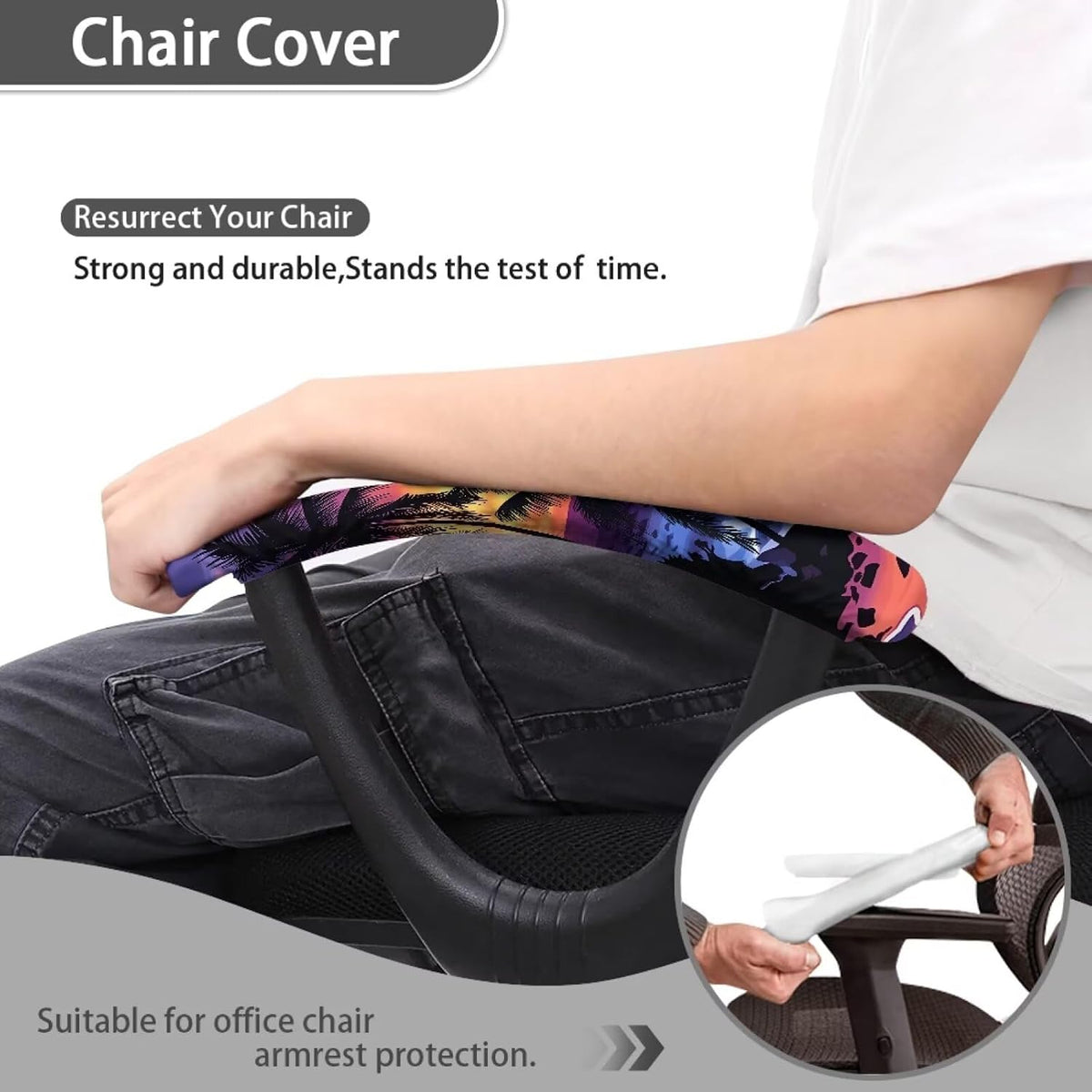 Chair Arm Rest Covers Set of 2, Coconut Tree Beach Print Gaming Chair Arm Covers Protectors, Skin Friendly Breathable Computer Desk Chair Arm Covers - Image 4