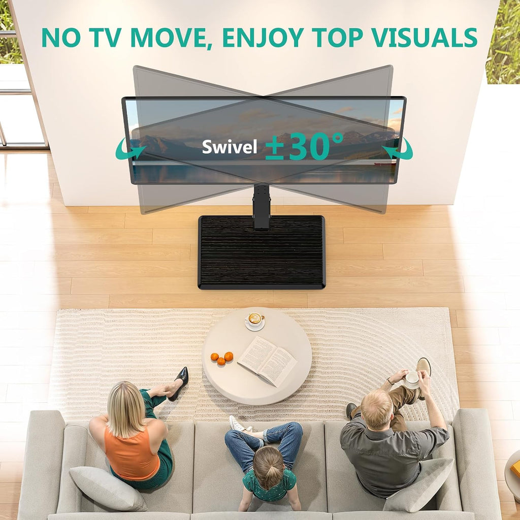 WALI Floor TV Stand with Power Outlet, Tall TV Stand Mount for 32-75 inch TV up to 110 lbs, Swivel and Height Adjustable TV Stands with Wood Base for Bedroom, Living Room(TVDVD-7P), Black - Image 4