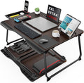 SAIJI Laptop Desk for Bed, XX-Large Foldable Bed Tray Table, 25.6" x 19.3" | Laptop Table for Eating Breakfast, Writing Working Gaming Drawing with Storage Drawer, Bookstand, Tablet Stand, Black Cherry by SAIJI