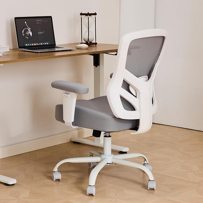 YFO Ergonomic Office Chair, Mesh Computer Desk Chair with Adjustable Back Lumbar Support and Armrests, Comfy Executive Rolling Swivel Task Chair for Home Office, Grey - Image 2