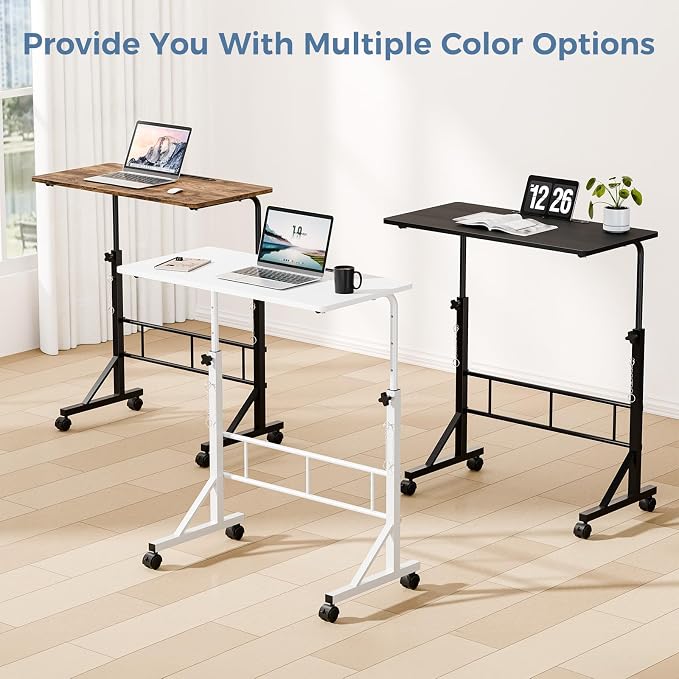 DUMOS 31.5" Walking Pad Desk, Laptop Desk, Home Office | Lockable Wheels, Adjustable Height, Portable Rolling Design, Treadmill Use, Stand Up Style, Rustic Brown - Image 8