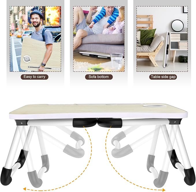 Zapuno Laptop Lap Desk, Foldable Laptop Table Tray with 4 USB Ports Storage Drawer and Cup Holder, Lap Bed Desk Notebook Stand Laptray Portable Standing Table for Bed Couch Floor - Image 5