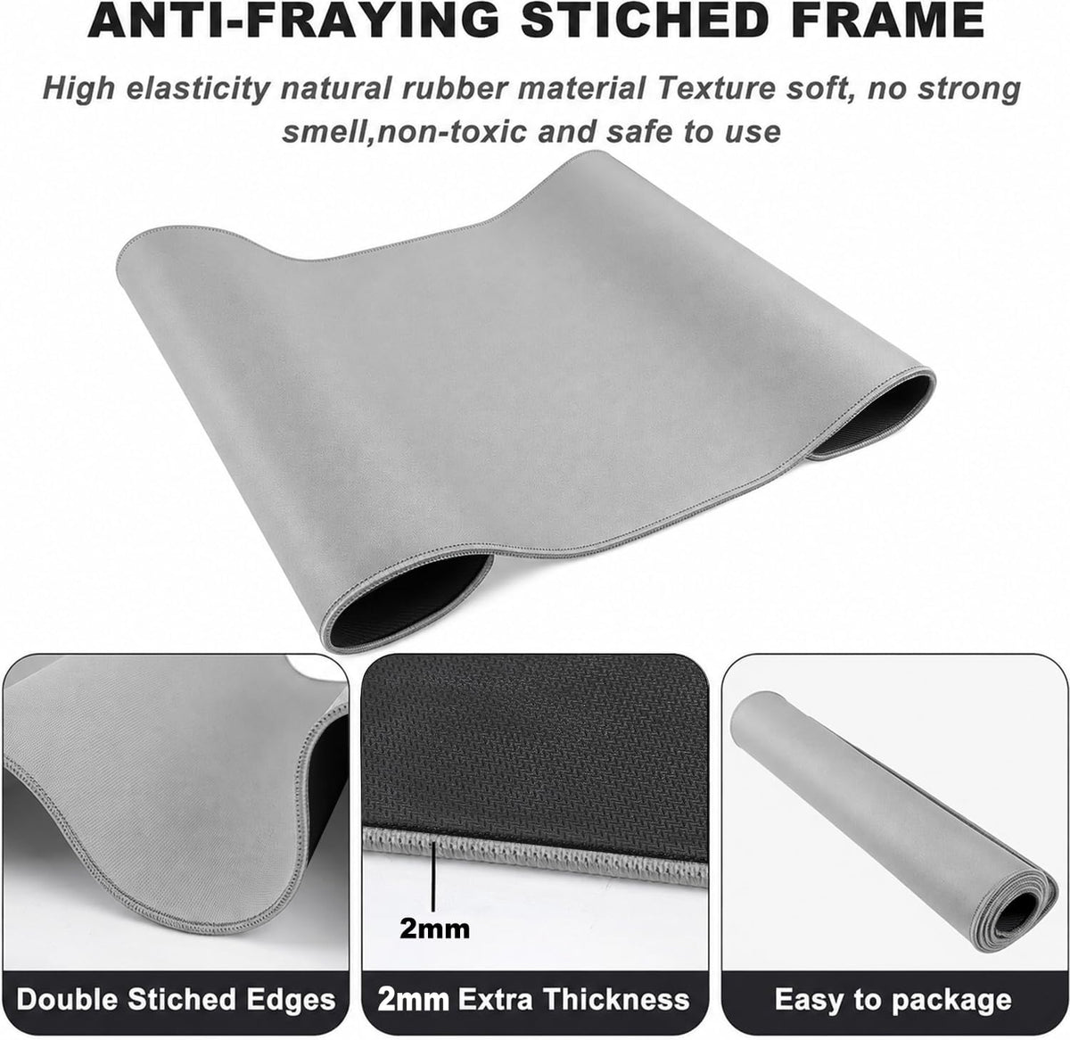 Large Mouse Pad Desk Mat Large Office Desk Pad with Stitched Edges, Gray - Image 5