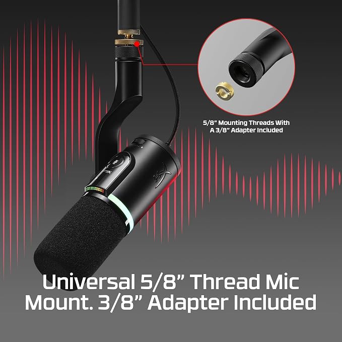 HyperX FlipCast Streaming XLR/USB Dynamic Microphone for PC, MacOS, PlayStation, Nintendo Switch, Broadcast Quality, USB, XLR, Universal Mount, Black - Image 9