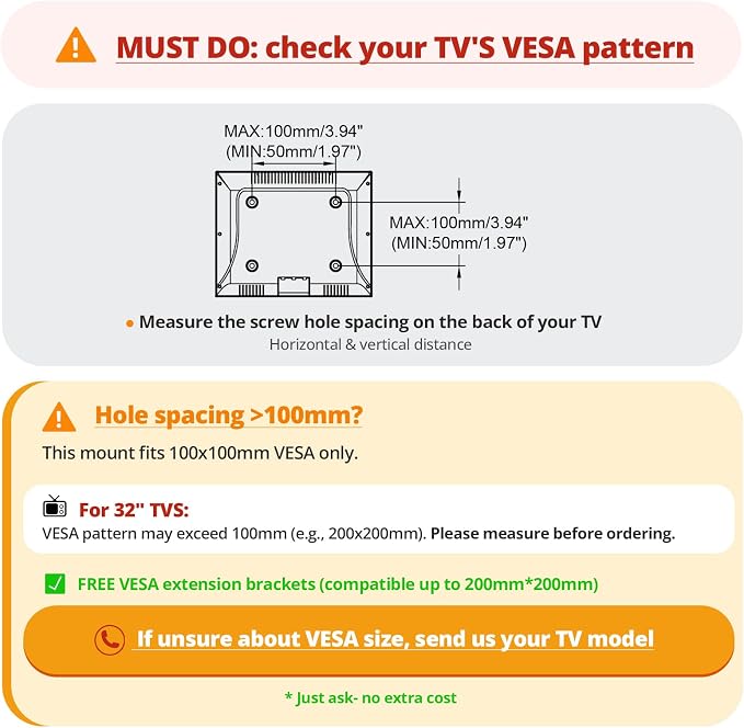 Full Motion TV Monitor Wall Mount Bracket for Most 13-32 Inch LED LCD Flat Curved Screen, Max VESA 100x100mm up to 33lbs, 360° Rotation Swivel Tilt Extension，Adjustable Articulating Arms - Image 5