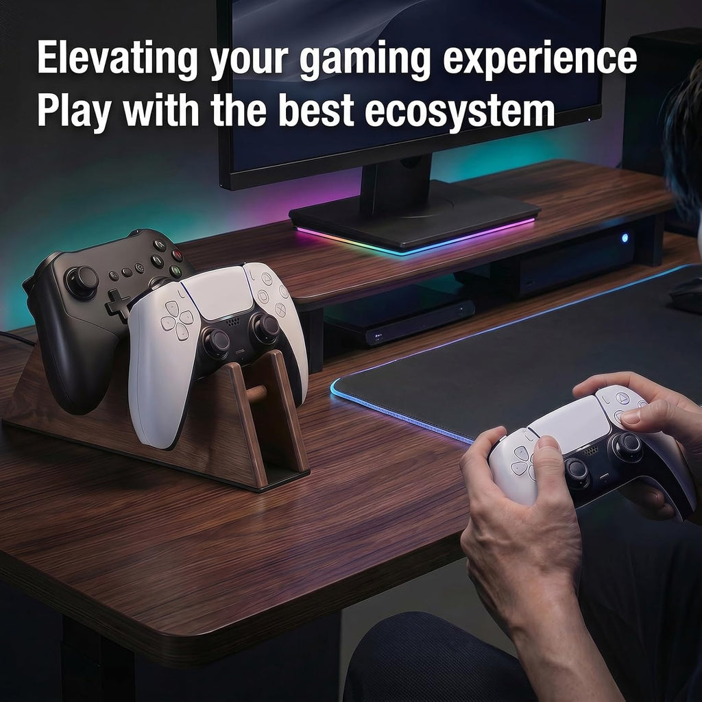 Solid Wood Controller Stand Dual Gaming Controller Holder for Desk - Image 4
