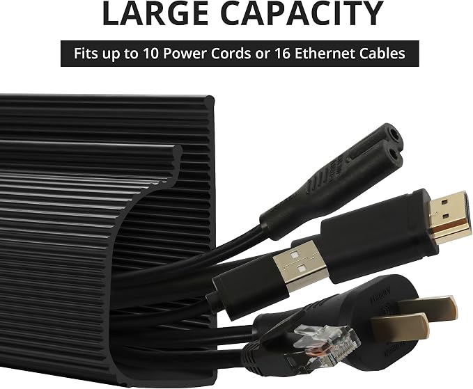 Cable Management Under Desk, 32in (2x15.75in) J Channel, Self Adhesive Cable Raceways Channel, Easy to Install Cord Cover Hider Desk Cord Organizer Electrical Black - Image 2