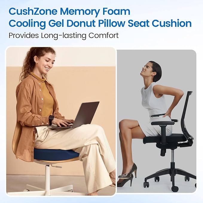 Donut Pillow Seat Cushion, Cooling Gel Memory Foam Chair Cushion, Blue | Office, Home & Car Seat Cushion, Butt Pillow for Tailbone Pain Relief, Hemorrhoids and Everyday Sitting Comfort - Image 4