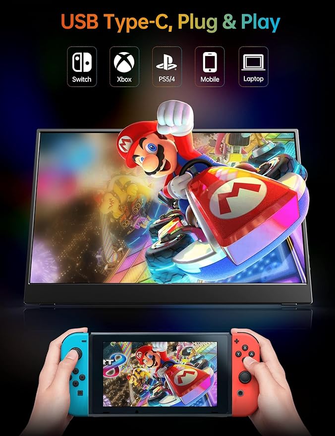 VILVA 15.6" FHD IPS USB-C HDMI Portable Monitor | 15.6" FHD IPS, USB-C/HDMI, cover+speakers, for PC/Mac/Phone/Xbox/Switch/PS4, portable. - Image 6