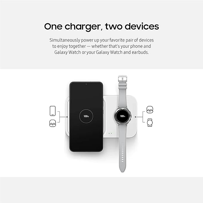 SAMSUNG 15W Wireless Charger Duo w/USB C Cable, Charge 2 Devices at Once, Cordless Super Fast Charging Pad for Galaxy Phones and Devices, 2022, US Version, Black - Image 3
