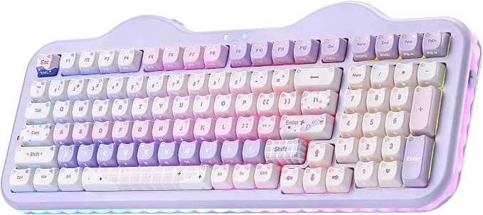 YUNZII C98 Cute Wireless Mechanical Keyboard(Purple Mao, Candy Switch) | Cake Keyboard,99 Keys with Number Pad, MAO Keycaps, BT5.0/2.4G/USB-C,Hot Swap, Gasket Mount, Custom RGB Backlight for Win/Mac by YUNZIIMECHANICALKEYBOARD