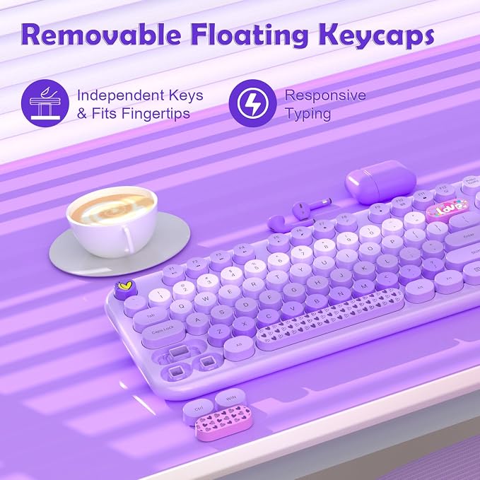 MOFII Keyboard and Mouse Wireless, 104 Keys Lovely Cute Colorful Typewriter | Full Size With Number Pad & Mouse,Ideal For Windows,1600DPI,Computer, PC, Notebook, Laptop - Image 4