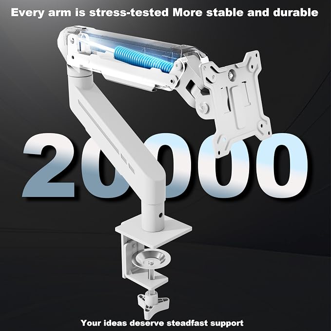 THEARK Single Monitor Desk Mount 17"-32" Screens - Adjustable Mechanical Monitor Arm Computer Monitor Stand up to 19.8 lbs,VESA Arm Desk Mount with C-Clamp and Grommet Base,VESA 75x75/100x100mm,White - Image 7