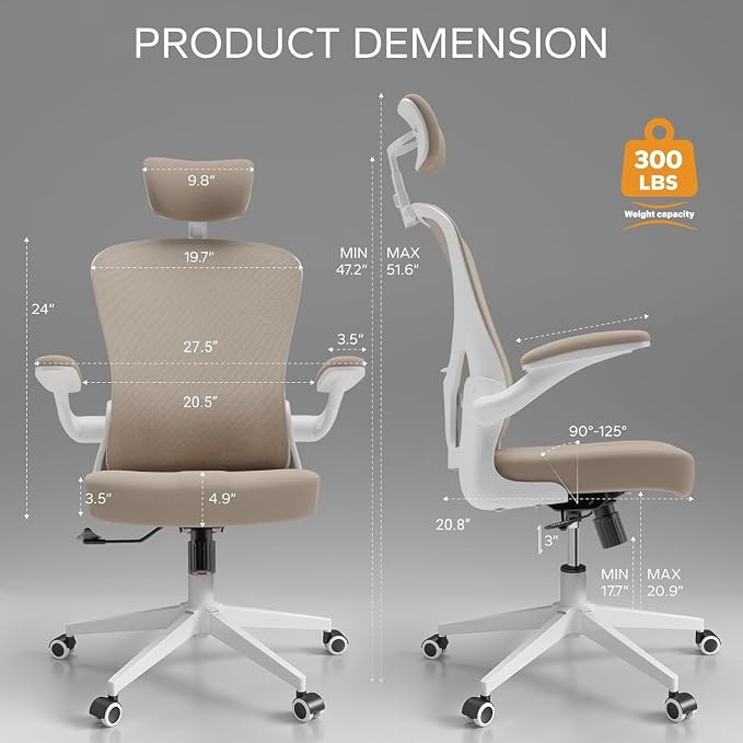 Ergonomic Office Desk Chair High Back Mesh Computer Chair | 360° Swivel Adjustable Lumbar Support & Flip-Up Armrests capacity 300 lbs capacity - Image 2