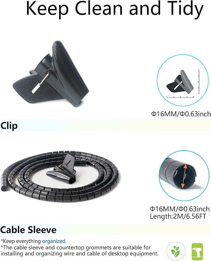 6 Pack Desk Grommet 2 Inch (50 mm) Bi-Metal Hole Saw Kit | with Cord Wrap Coiled Tube Management,2 m Cable Sleeve Organizer with Table Hole Cover - Image 9