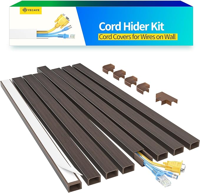Yecaye Cord Covers for Wires on Wall, 113in, W0.95in H0.55in, Darkwood | TV Cord Hider, Medium Cord Organizer for 2-3 Wires, Cable Management Kit, Easy Install - Image 8