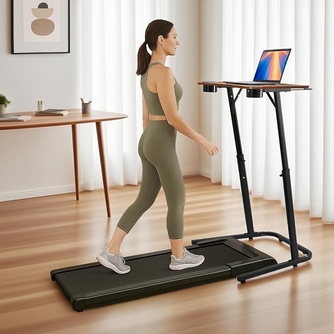 Treadmill Desk, Small Standing Desk for Walking Pad, 30-47 Inch Adjustable Height Walking Pad Stand for Treadmill, Portable Standing Table for Bike and Home Office Work - Brown - Image 2