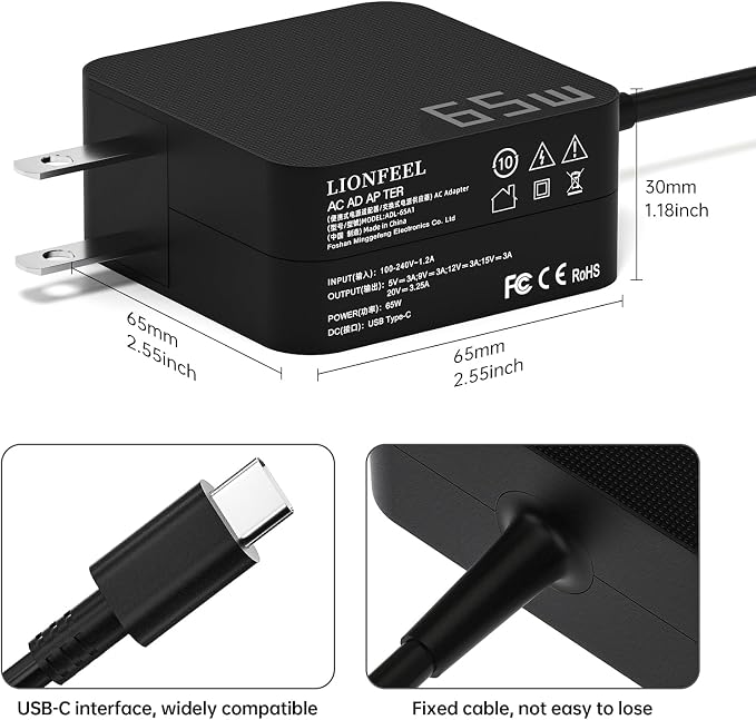 65W USB C Laptop Charger, Universal Fast Charging Power Adapter - Compact Type C Charger Block for MacBook, Dell, HP, Travel, Home & Office Use - Image 5