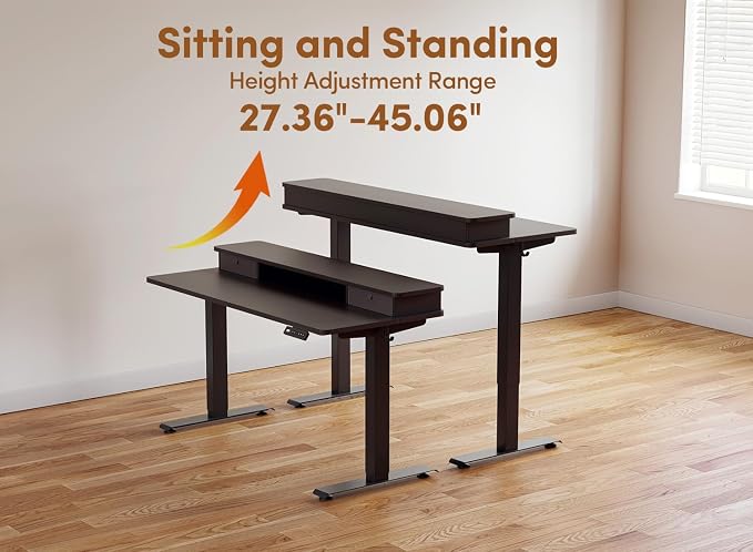 BANTI 48x24 Inch Electric Standing Desk with Dual Drawers, Height Adjustable Stand Up Table, Sit Stand Home Office Desk with Storage Shelf, Black Frame/Black Top - Image 8