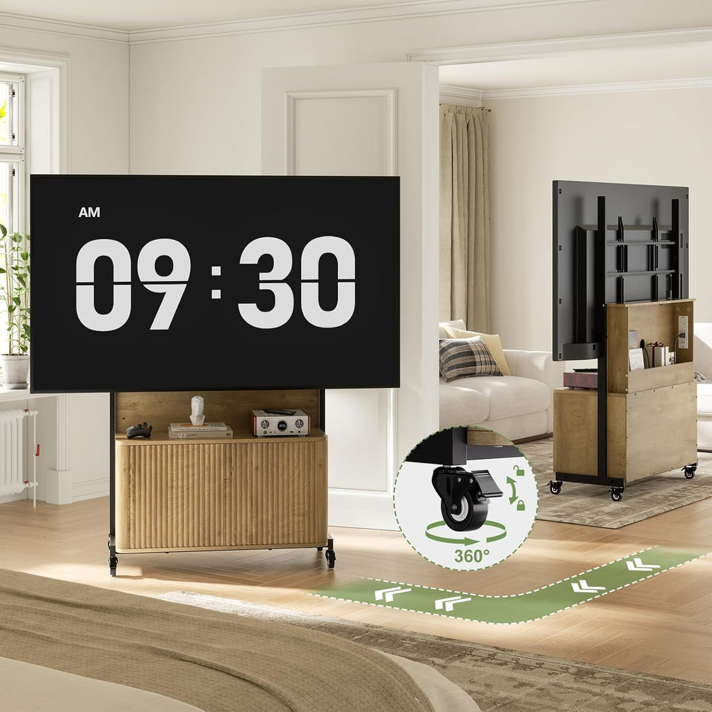 Planimetry Rolling TV Stand with Mount for 32-75 Inch, Wood - Image 2