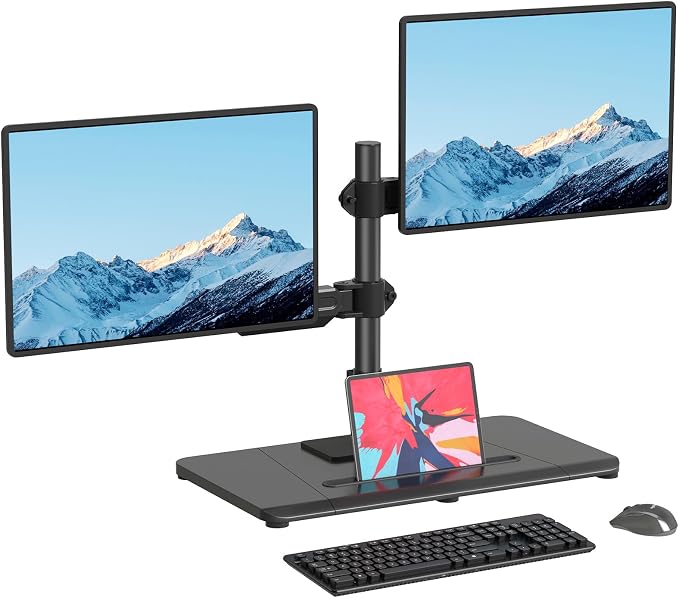 Pholiten Dual Monitor Stand with Wooden Base | Gas Spring Height Adjustable Arms, Each Holds 32 Inch Screen up to 22lbs, VESA Mount 75x75/100x100mm, Tilt/Swivel/Rotate by PholitenMonitorArm