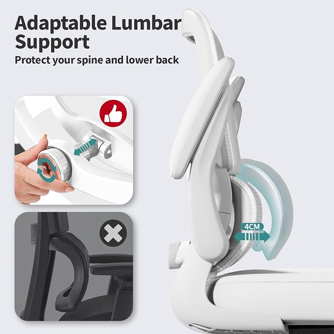 TRALT Office Chair - Ergonomic Desk Chair with Adjustable Lumbar Support, Mesh Computer Chair, Executive Chair for Home Office Comfortable Lumbar Support (1, Cloud White) - Image 4