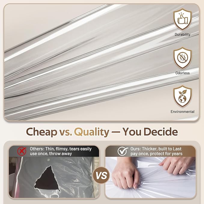 MISSLO 10" Gusseted All Clear Garment Bags for Hanging Clothes 3 Packs 40" Suit Bags for Closet Storage Hanging Clothes Storage Suit Cover for Shirts, Coats, Dresses - Image 5