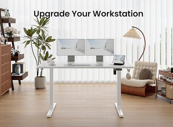 BANTI 48 × 24 Inches Standing Desk, Ergonomic, Electric Height Adjustable, Sit and Stand Up, Computer Office Desk with Splice Board, White Frame/Whitetop - Image 3
