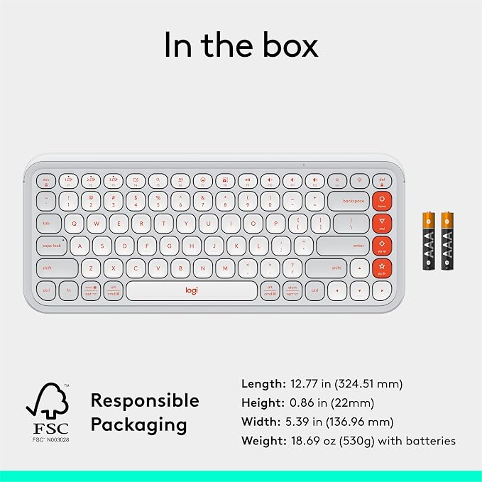 Logitech POP ICON Keys Wireless Bluetooth Keyboard - Off White and Orange | Comfortable typing, programmable keys, easy-switch between up to 3 devices, for laptop, tablet, PC - Image 10