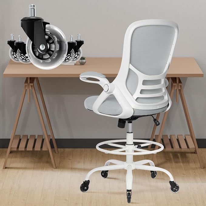 Drafting Chair Tall Office, Ergonomic Standing Desk Stool Adjustable Drafting Chair Big Tall Drafting Office Chair White by HYLONE