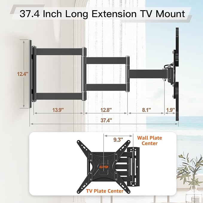 ELIVED Outdoor Long Arm TV Mount for 26-65" TVs, Max VESA 400x400, 77 lbs. | 37.4in long extension, weatherproof full motion bracket, swivel & tilt for patio outdoor televisions - Image 7