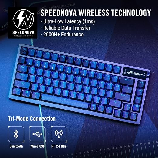 ASUS ROG Azoth Wireless Mechanical Gaming Keyboard – 75% TKL, Tri-Mode Connectivity, Hot Swappable Pre-lubed ROG NX Snow Linear Switches, PBT Keycaps, RGB, OLED Display, PC/Mac Support - Black - Image 2