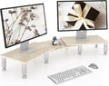 Dual Monitor Riser - Adjustable Length & Angle, Wooden Stand for 2 Monitors with Storage by 1