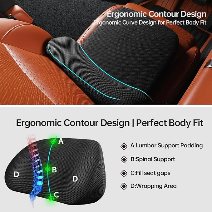 Aerovia Oegive 1P Car Lumbar Support with Ergonomic Structure, Suitable for Office Chairs, Gaming Chairs and Car Seats, Memory Foam Material with Breathable Mesh Fabric, Long-Lasting Lumbar Support - Image 4