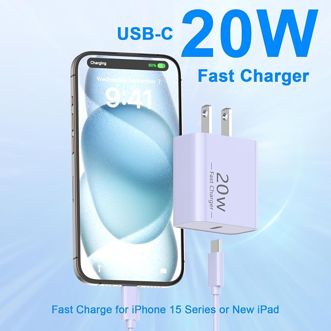 iPhone 17 16 15 Charger Fast Charging 10FT, 20W USB C Charger Block & Cable | 2Pack [Apple MFi Certified] 20W Type C Charger & 10FT Long Type C Charging Cord for iPhone 17/17 Pro/17 Pro Max/16 15 Pro Max - Image 2