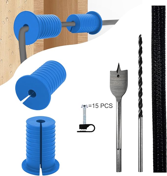 Starlink Cable Routing Kit,Starlink Cable Installation Kit,Starlink Mounting Accessories,2* Grommets, 1" Spade Drill Bit, 5/16" Drill Bit, 15 Wall Clamps,13" Cable Sleeve (Blue) - Image 2