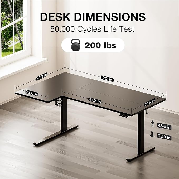 Muvai L Shaped Standing Desk with Cable Management Tray, 71 Inch Height Adjustable Electric Standing Corner Desk, Sit Stand Up Table for Home Office with Reversible Splice Board,Black - Image 3
