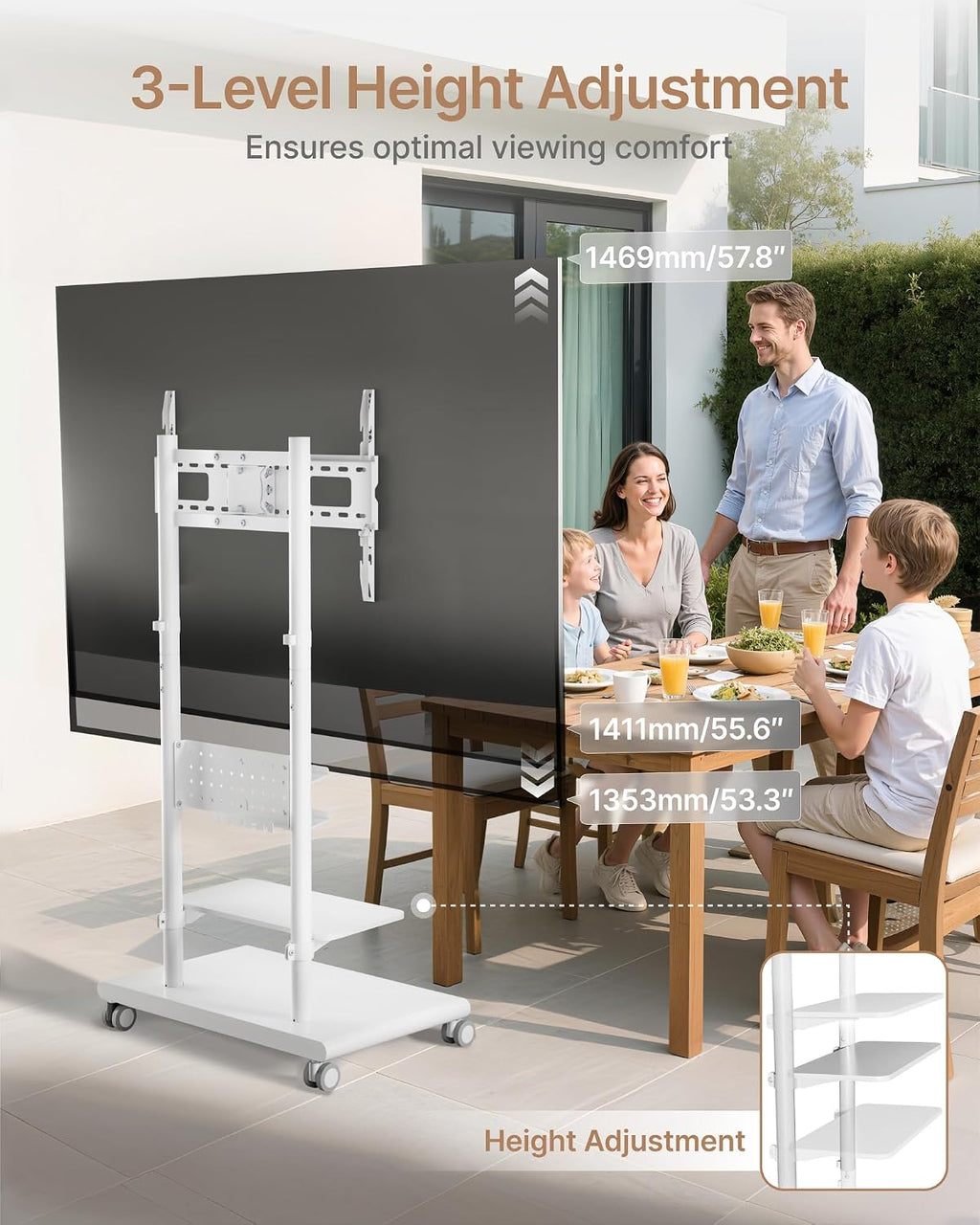 Heavy-Duty Rolling TV Stand for 37–75″TVs up to 154lbs,White - Image 5