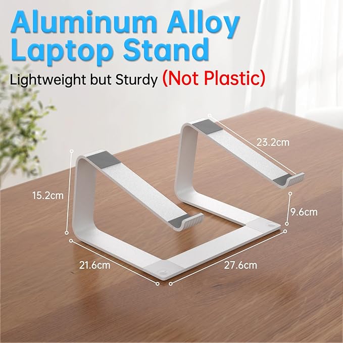 GleYo Laptop Stand for Desk Portable Computer Riser Metal Notebook Holder Printer Stand Office Desk Accessories Compatible with MacBook Air, Pro, Dell, HP, Lenovo and All 10-16" Laptops, Silver - Image 2