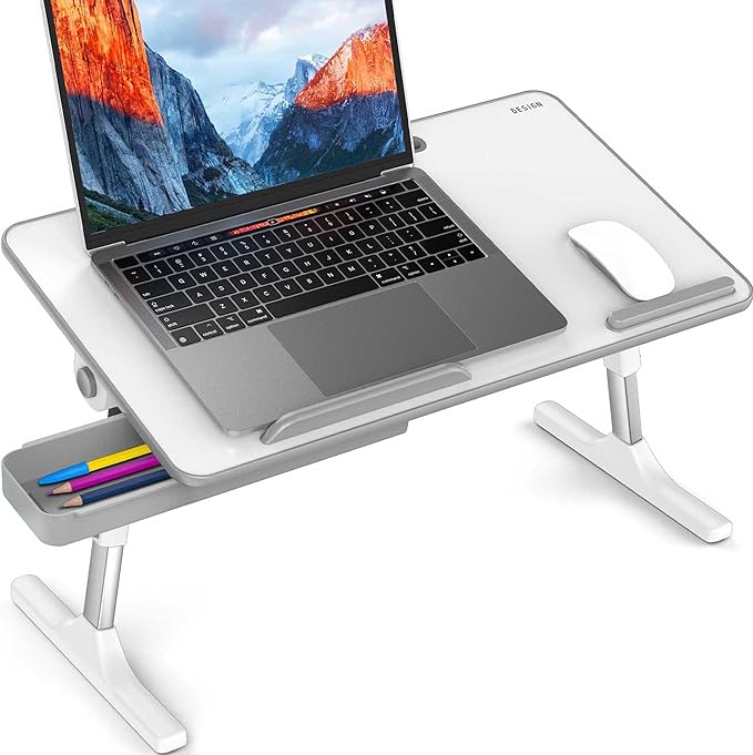 Besign LT05 Adjustable Laptop Table, Lap Desk, Portable Standing Bed Desk, Foldable Sofa Breakfast Tray, Notebook Computer Stand for Reading and Writing, Medium Size, White by BESIGN